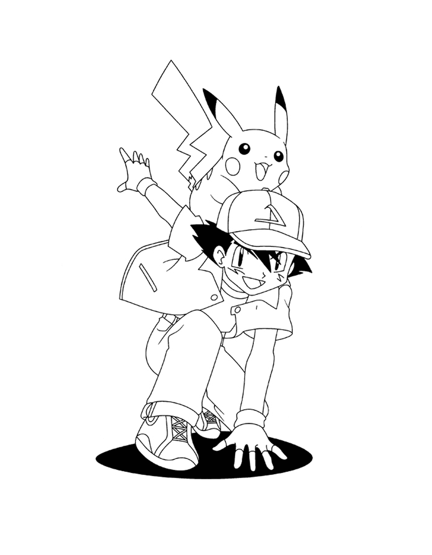  Sacha carrying Pikachu on her back 
