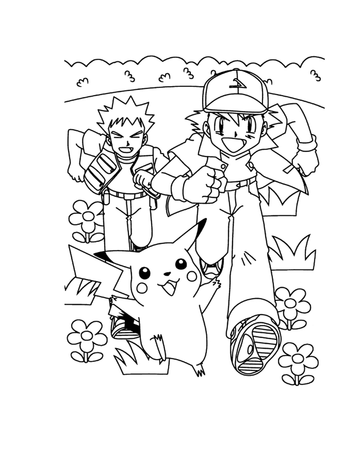  Two people and Pikachu together 