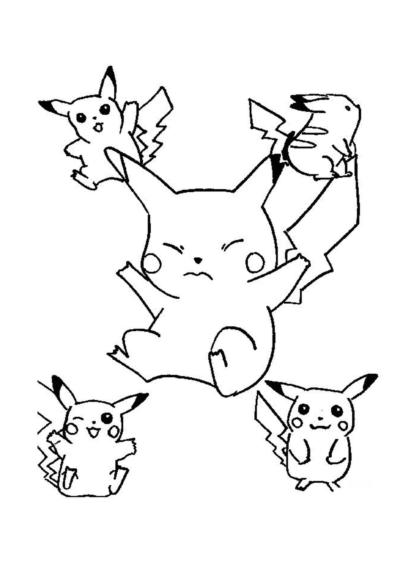  A group of Pikachu jumping in the air 