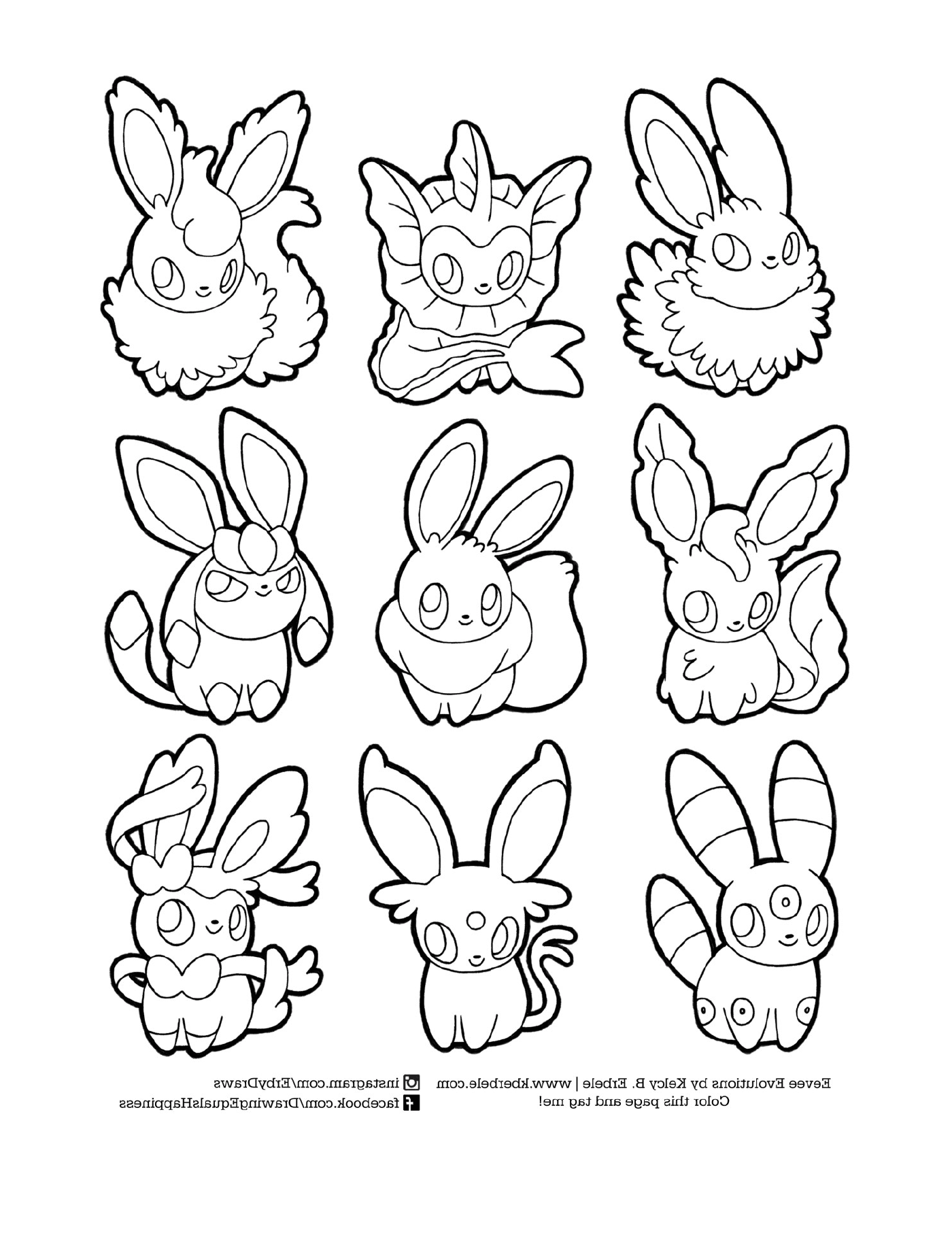  Evolutions of Evoli, set of nine cartoon rabbits 